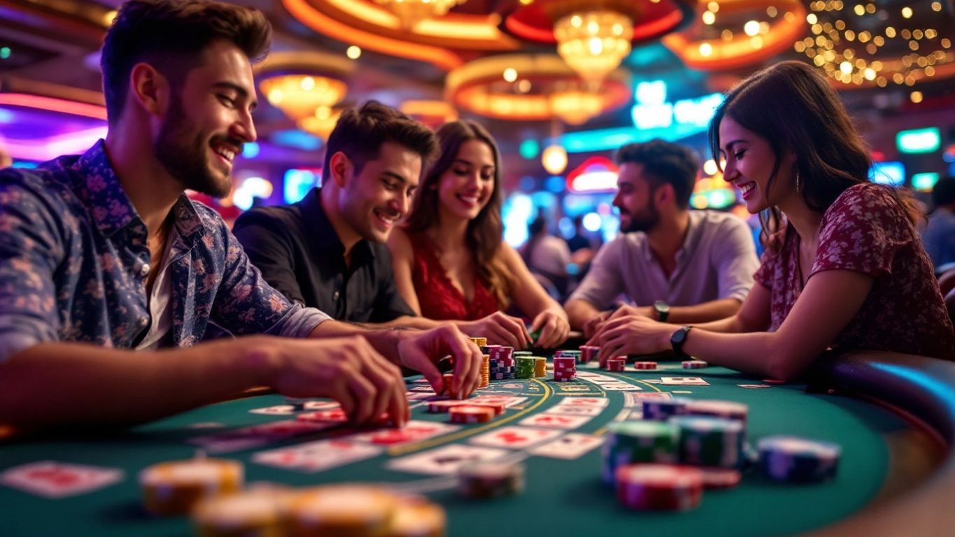 Players enjoying live casino games with colorful chips.