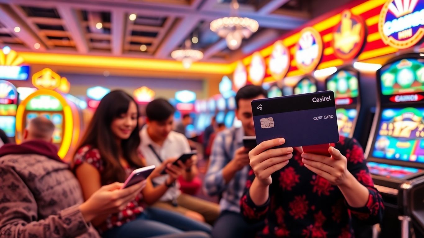 Players enjoying online casino games with credit cards.