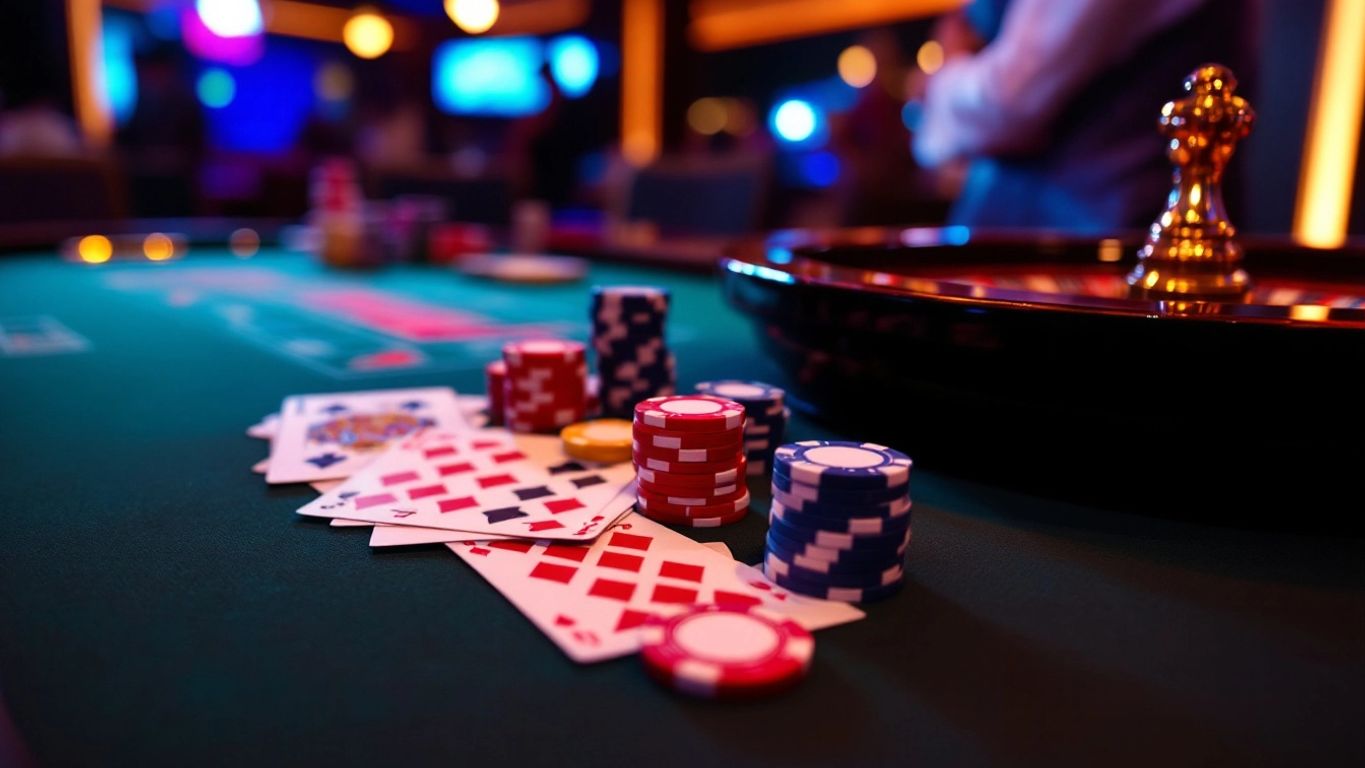 Live casino table with cards and chips in Malaysia.