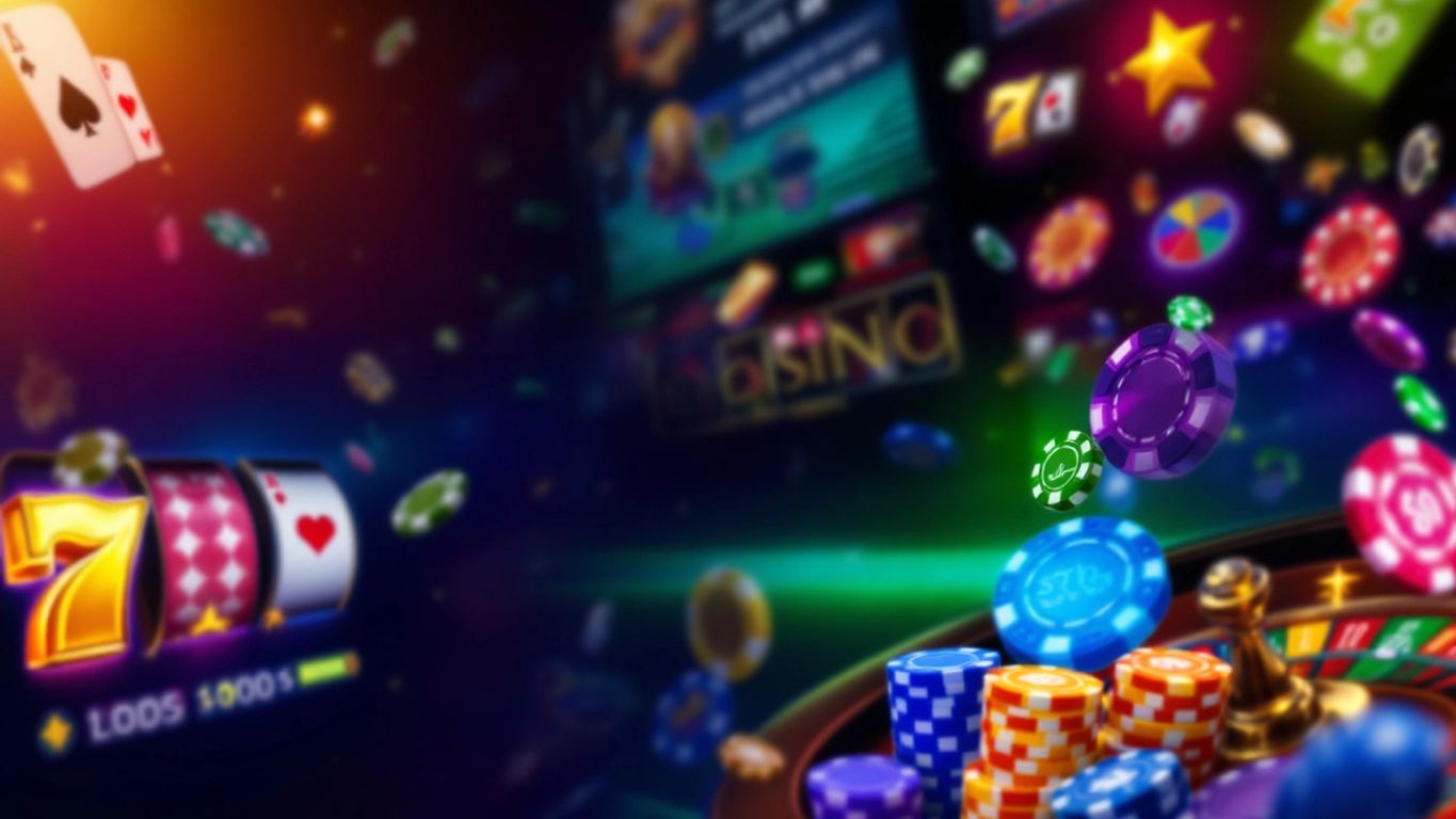 Collage of online casino games and vibrant gaming elements.