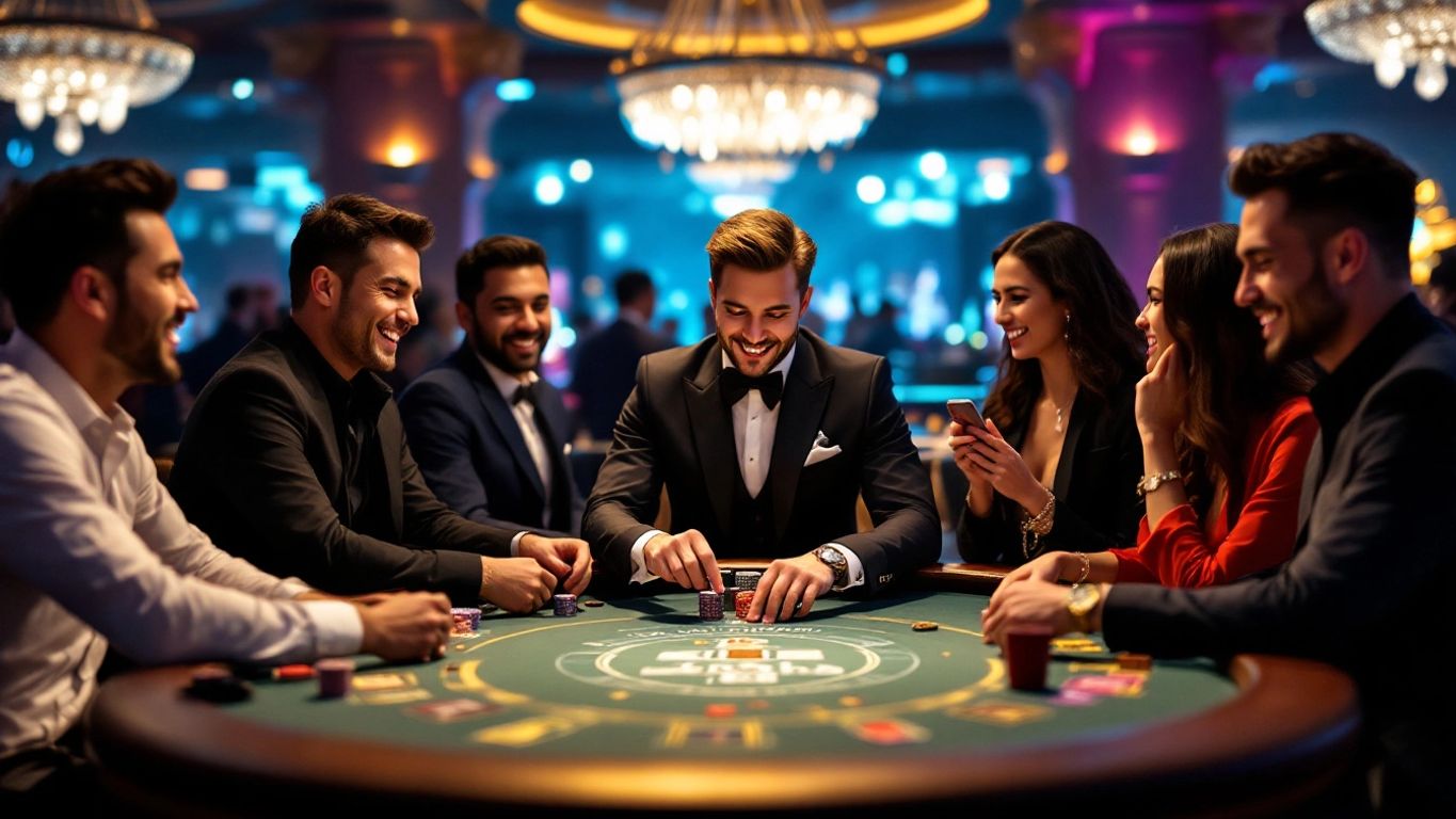 Players engaging with a live dealer at a casino.