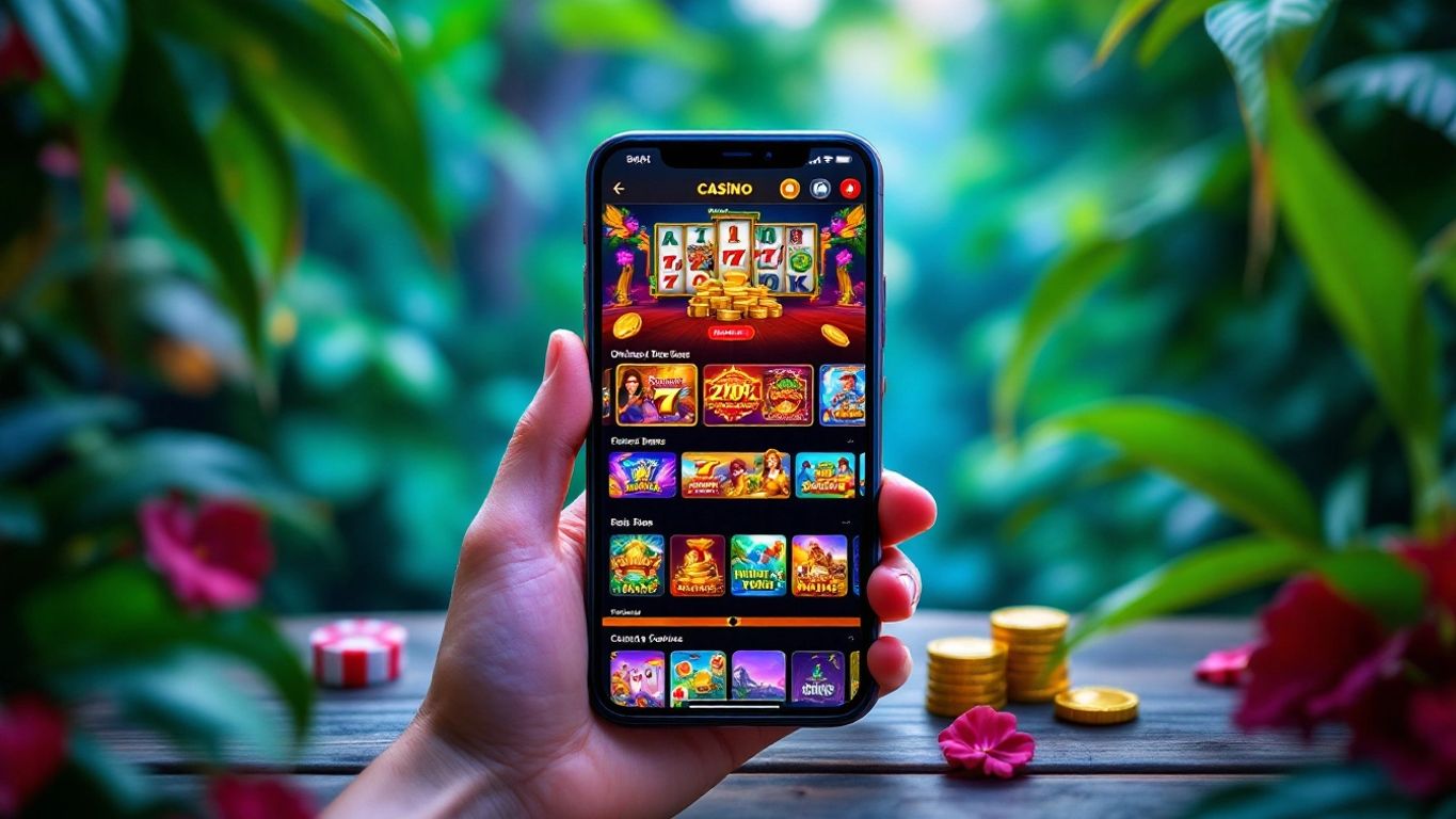 Smartphone with online casino games in Malaysia.