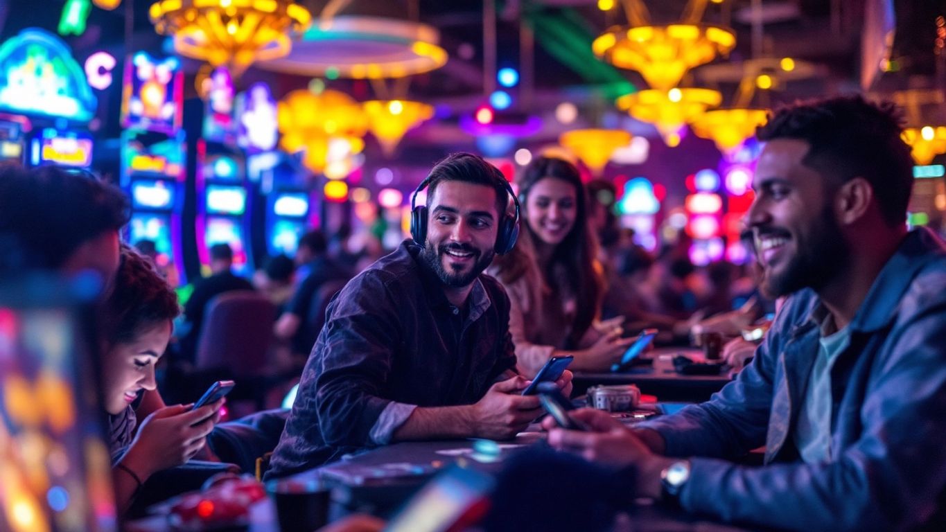 Diverse players enjoying online casino games on devices.