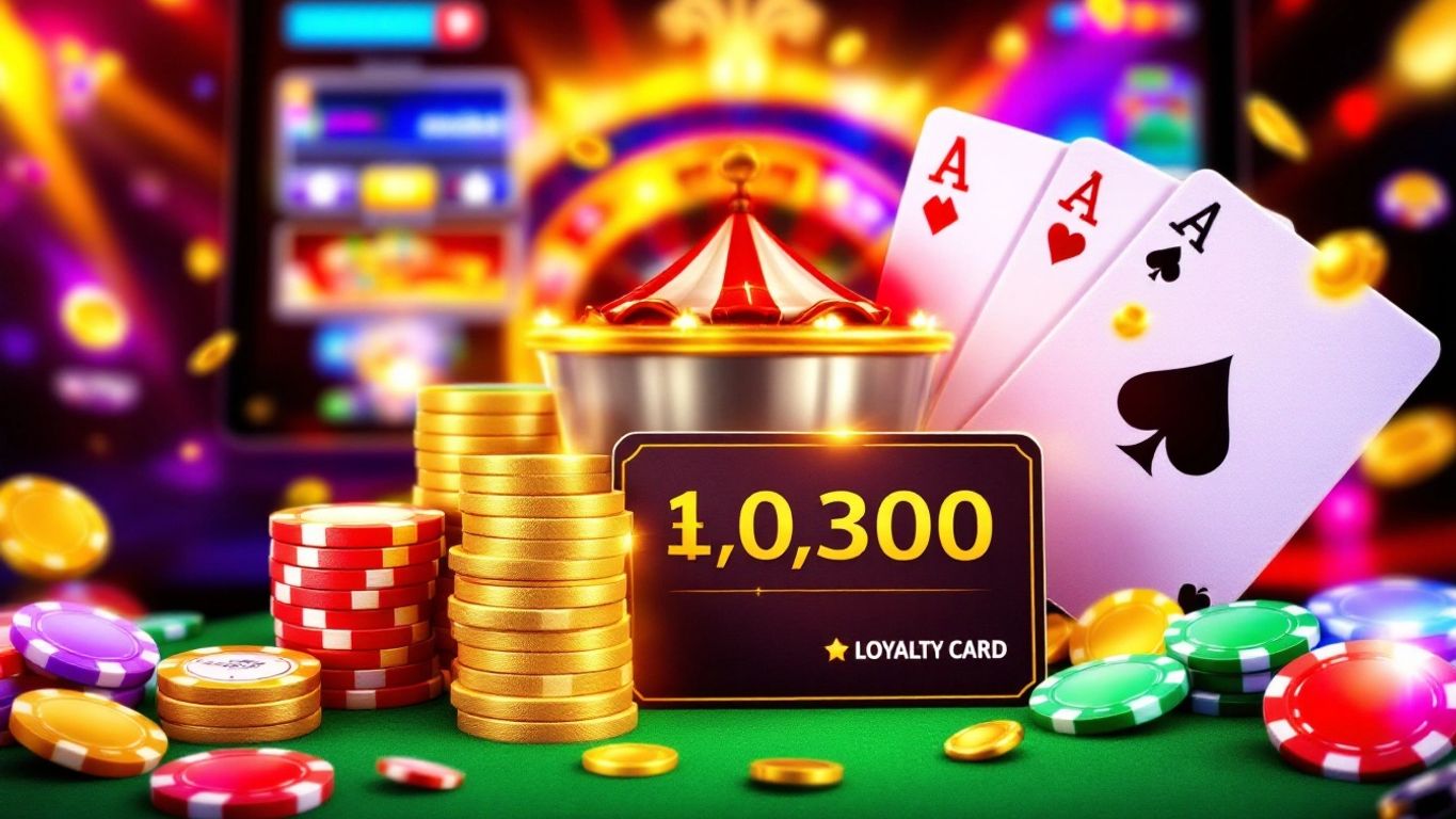 Colorful casino rewards and loyalty card on table.