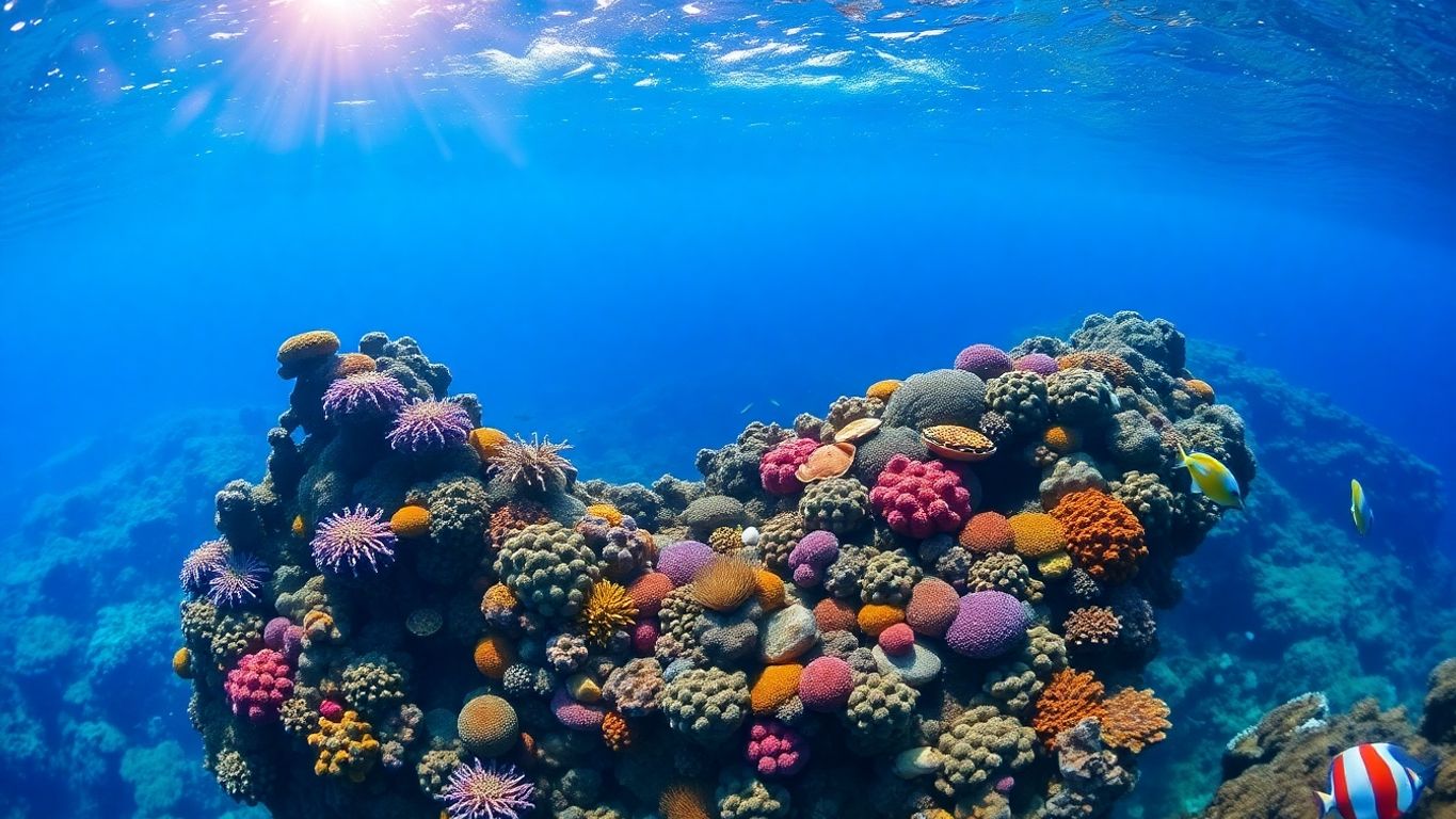 Underwater scene of the Great Blue Slot with corals.