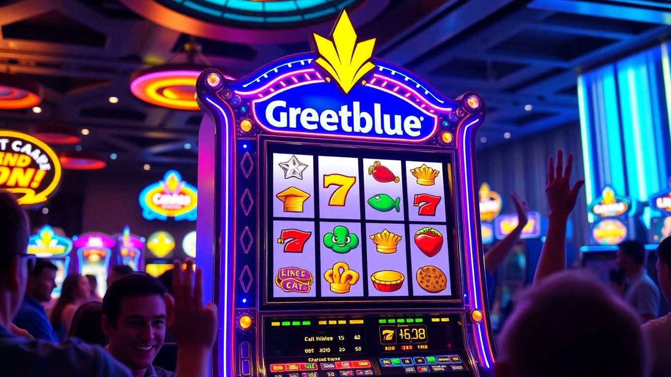 Greatblue Slot machine with colorful lights and spinning reels.