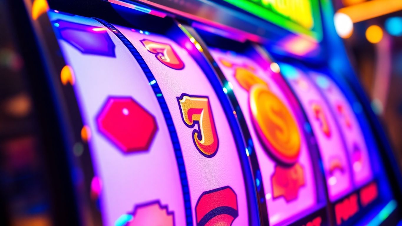 Colorful slot machine with golden jackpot symbols.