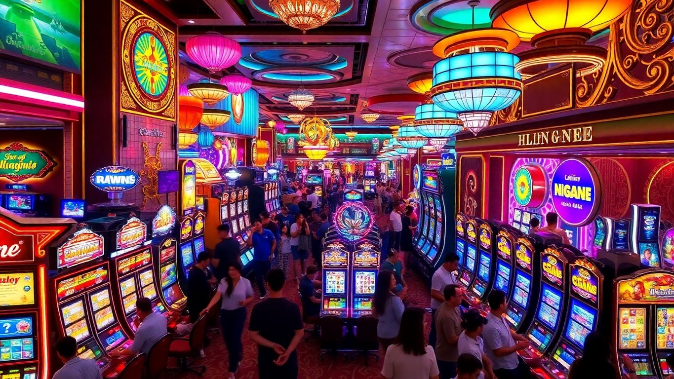 Colorful Asian casino floor bustling with excitement.