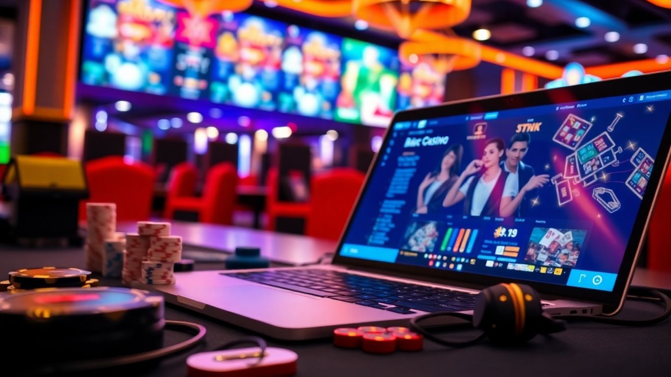 Photograph of a modern online casino setup with laptop.