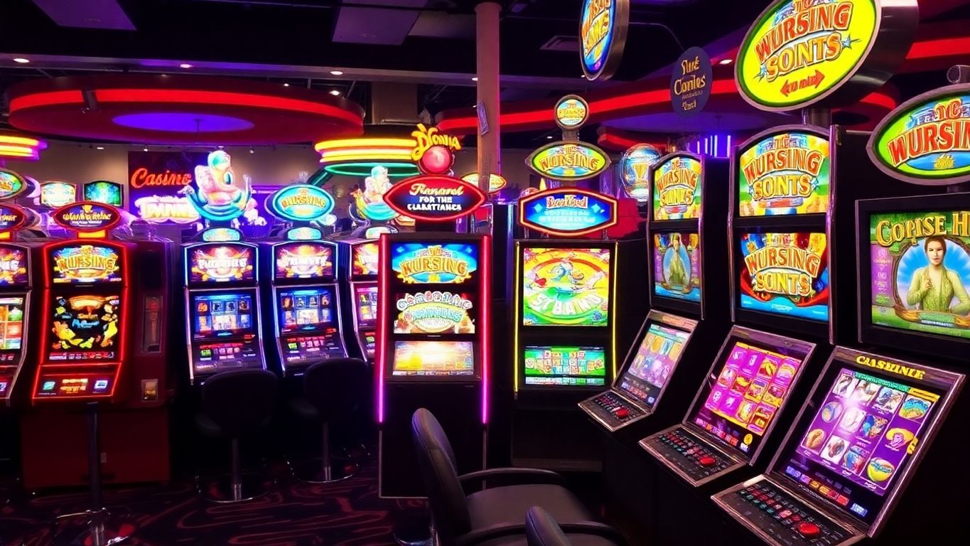 Colorful slot machines and casino games in action.