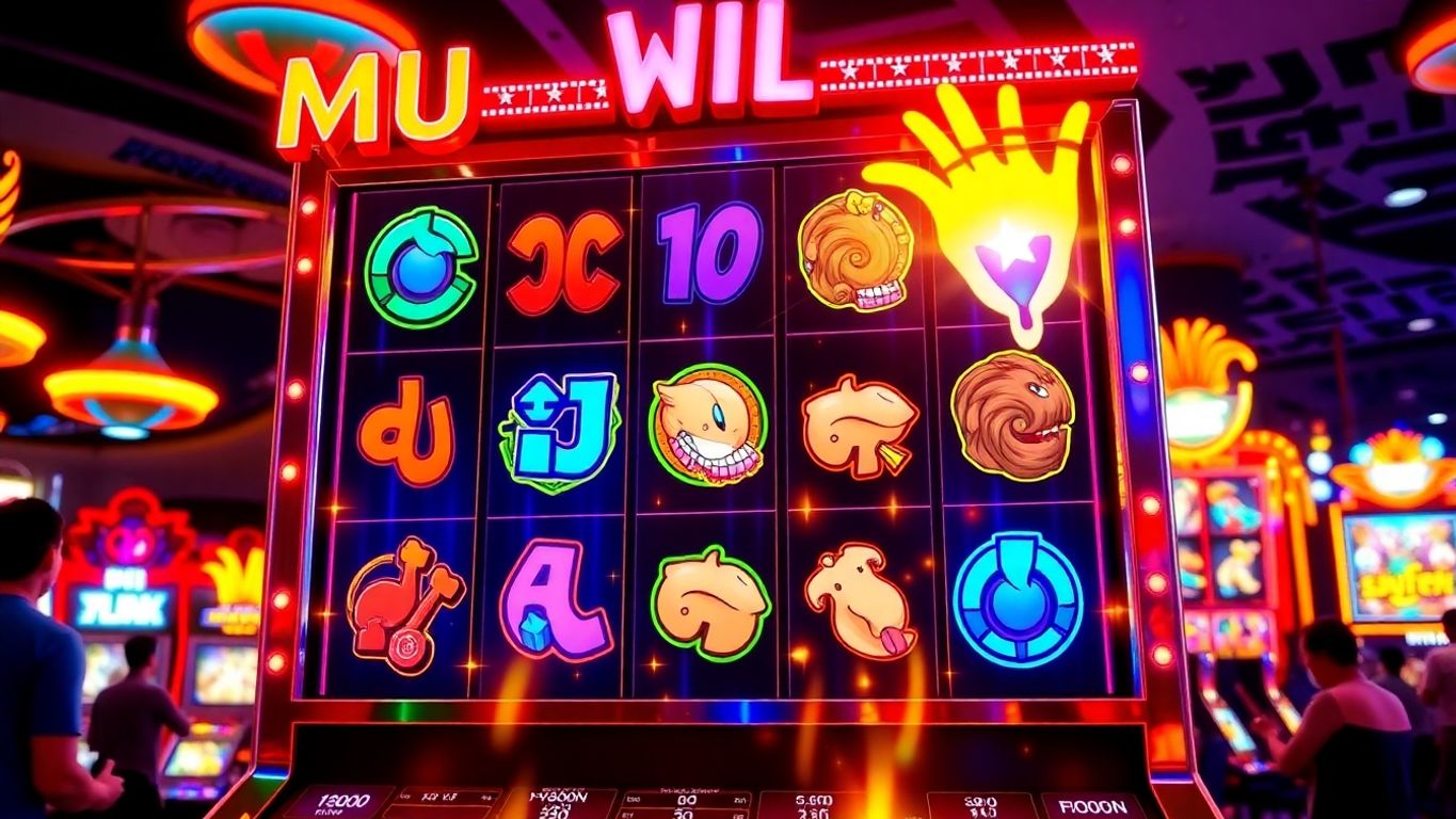 Colorful Mu slot game with dynamic reels and bright lights.