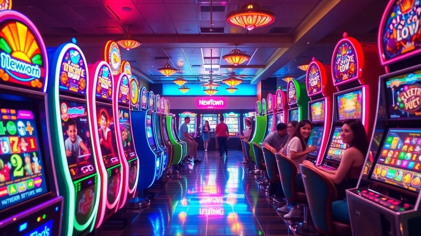 Colorful gaming machines in an exciting casino atmosphere.