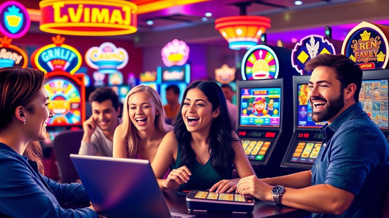 People playing online casino games with excitement.