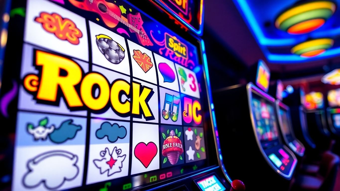 Close-up of a colorful rock and roll slot machine.