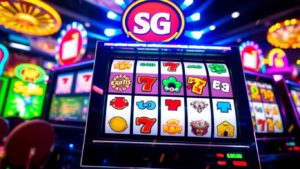 Colorful SG slot game with dynamic reels and lights.