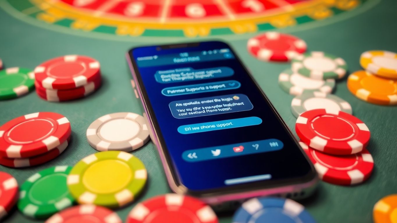 Smartphone on a gaming table with casino chips.