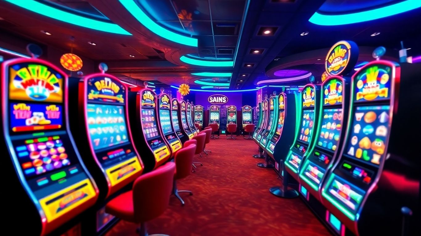 Colorful online casino slot machine interface with bright lights.