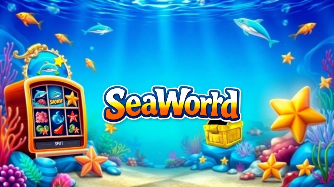 Underwater scene with slot machine and colorful marine life.