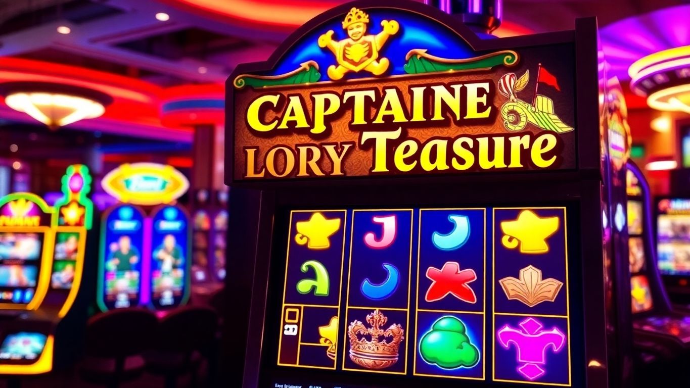 Colorful Captain Treasure Slot machine in a casino.